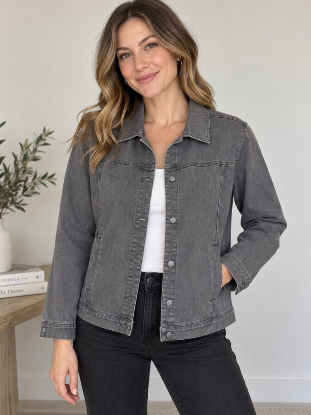 Ships 10/13 Eileen Fisher Organic Cotton Stretch Jacket Carbon Grey XL